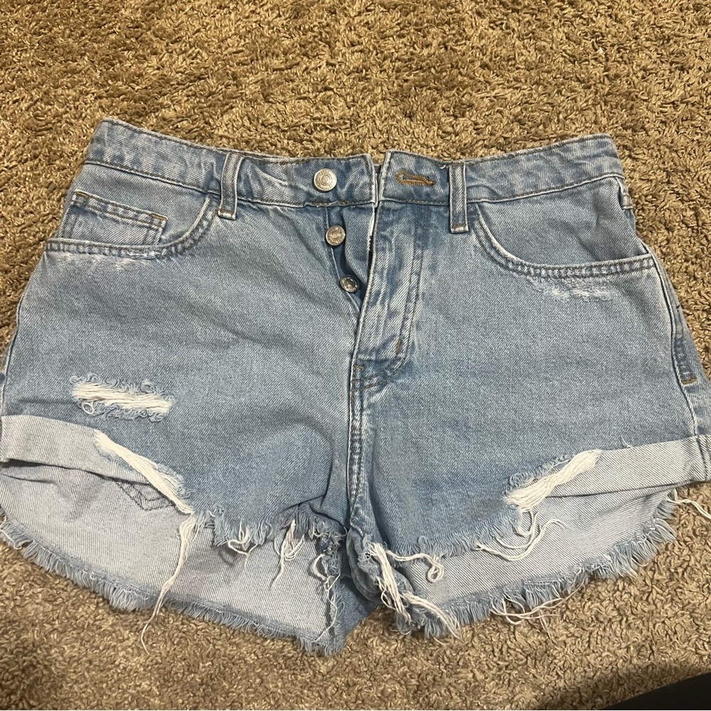 F21 Denim Blue Distressed Women Shorts